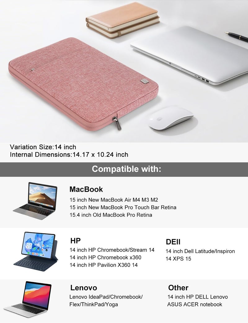 DOMISO Laptop Case Laptop Sleeve Cover Compatible with 15 inch MacBook Air M4/A3241 2025, M3/A3114,M2/A2941,15 inch MacBook Pro A1990 A1707,Compatible with Dell XPS 15 Plus with Pocket, Pink - Image 2